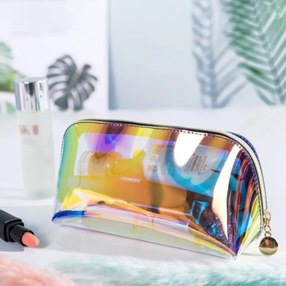 Makeup Bag Iridescent Cosmetic Bag with Zipper Waterproof Travel Makeup Organizer Glitter Makeup Bag for Home Office Travel Busi Oasis Select