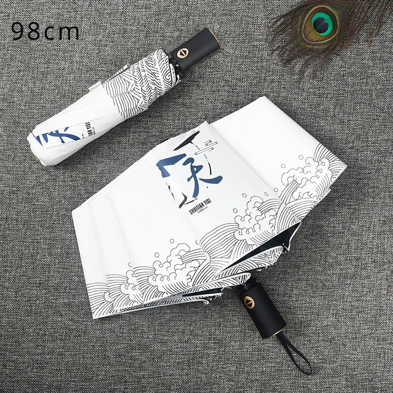 Automatic Double Sunny Umbrella Large Sunshade Sunblock Folding Retro Oil Painting Umbrella Oasis Select 98cm 2