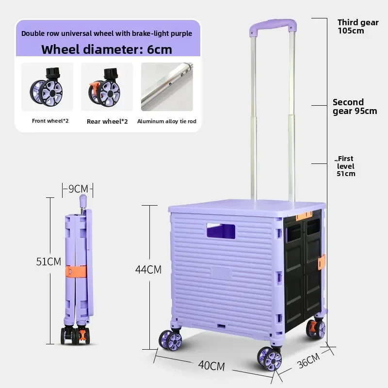 Multi-functional Baoyu folding universal wheel eight-wheel shopping cart, home shopping cart outdoor car, storage box Oasis Select BY06-W-purple