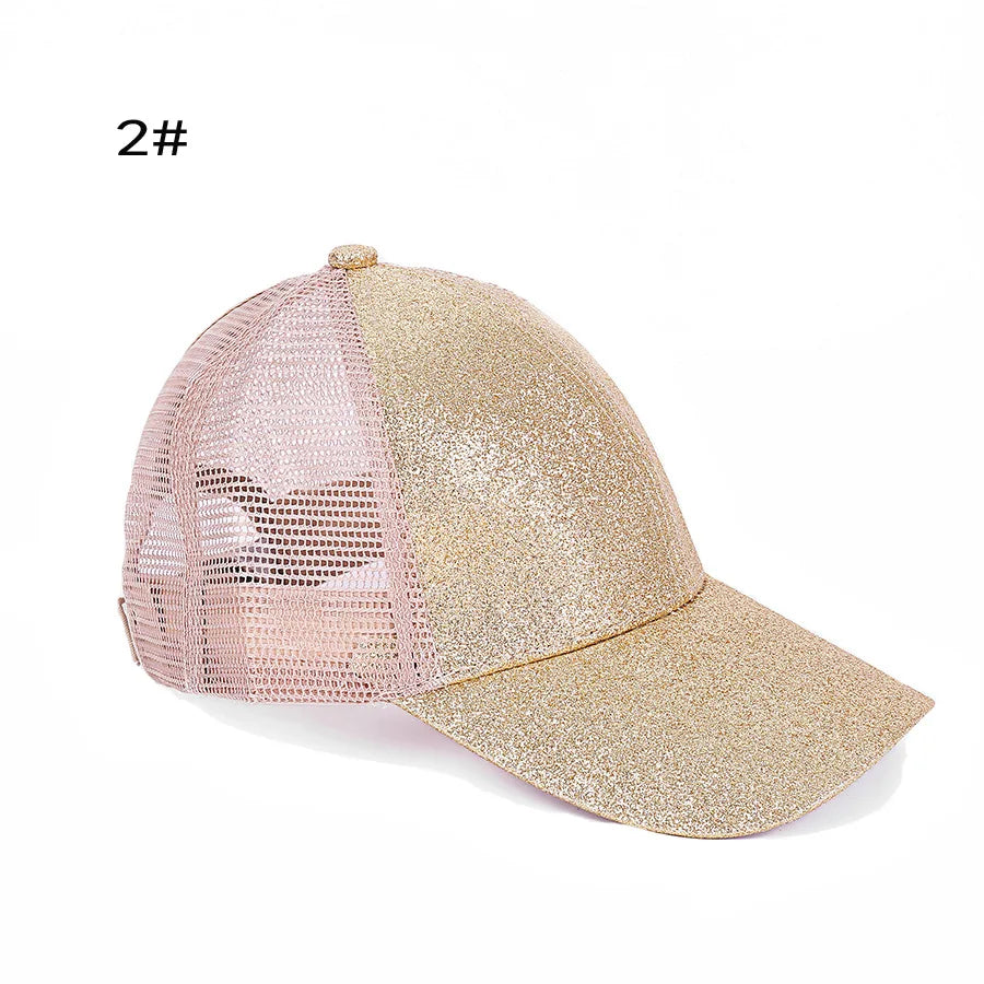 Classic quick drying large brim children's baseball cap with shiny ponytail and sequined hat, fashionable sun protection, casual Oasis Select 2