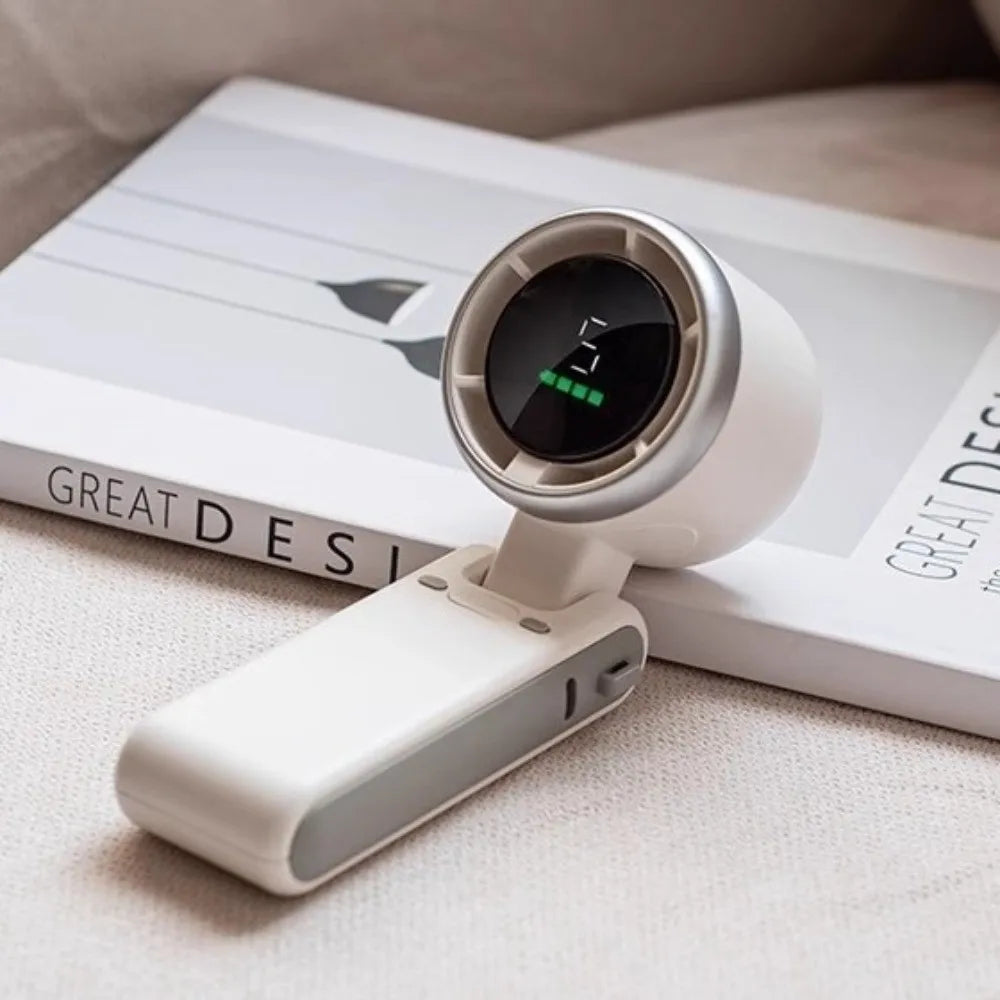 Folding Battery Mini Handheld Fan LED Display 180 Degree Hanging Neck Fan USB Rechargeable High Speed Fan Travel Oasis Select