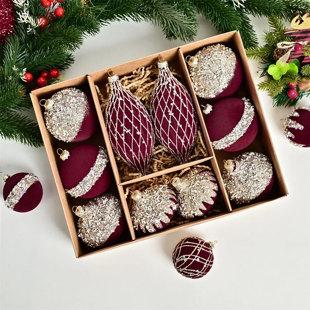 10Pack 8CM Xmas Ornament Flocking Ball Christmas Tree Party Holiday Christmas Ornaments For Xmas Trees Home Decor Oasis Select