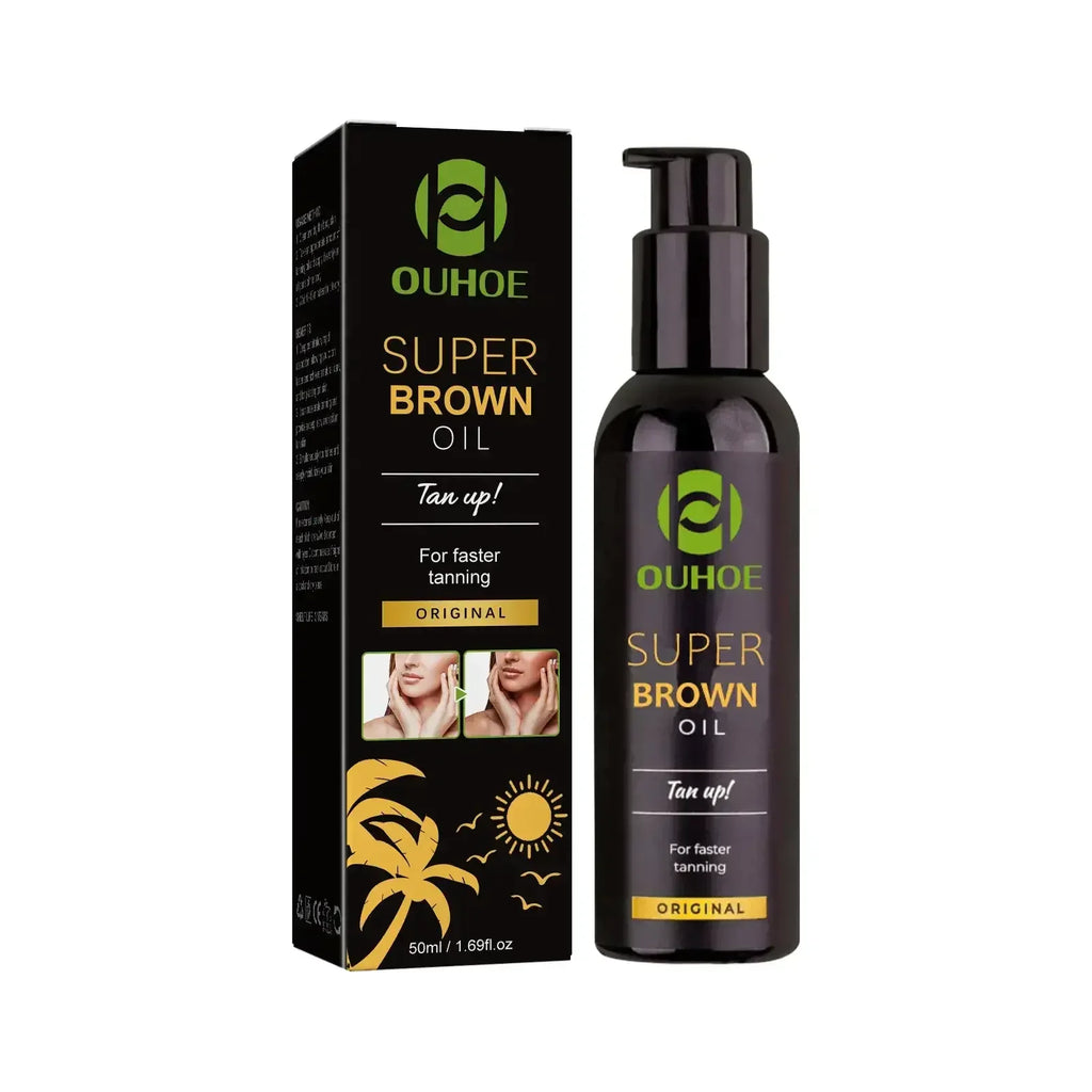 Brown Tanning Oil Sunless Self Tanning Body Bronzer Nourishing Summer Beach Solarium Powerful Natural Tanning Boosting Oil Oasis Select 50ml Boxed