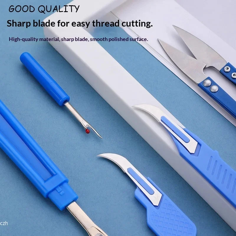 5Pcs Blue Sewing Ripper Kit with Thread Ripper Seam Ripper and Scissors for Removing Stitches Oasis Select