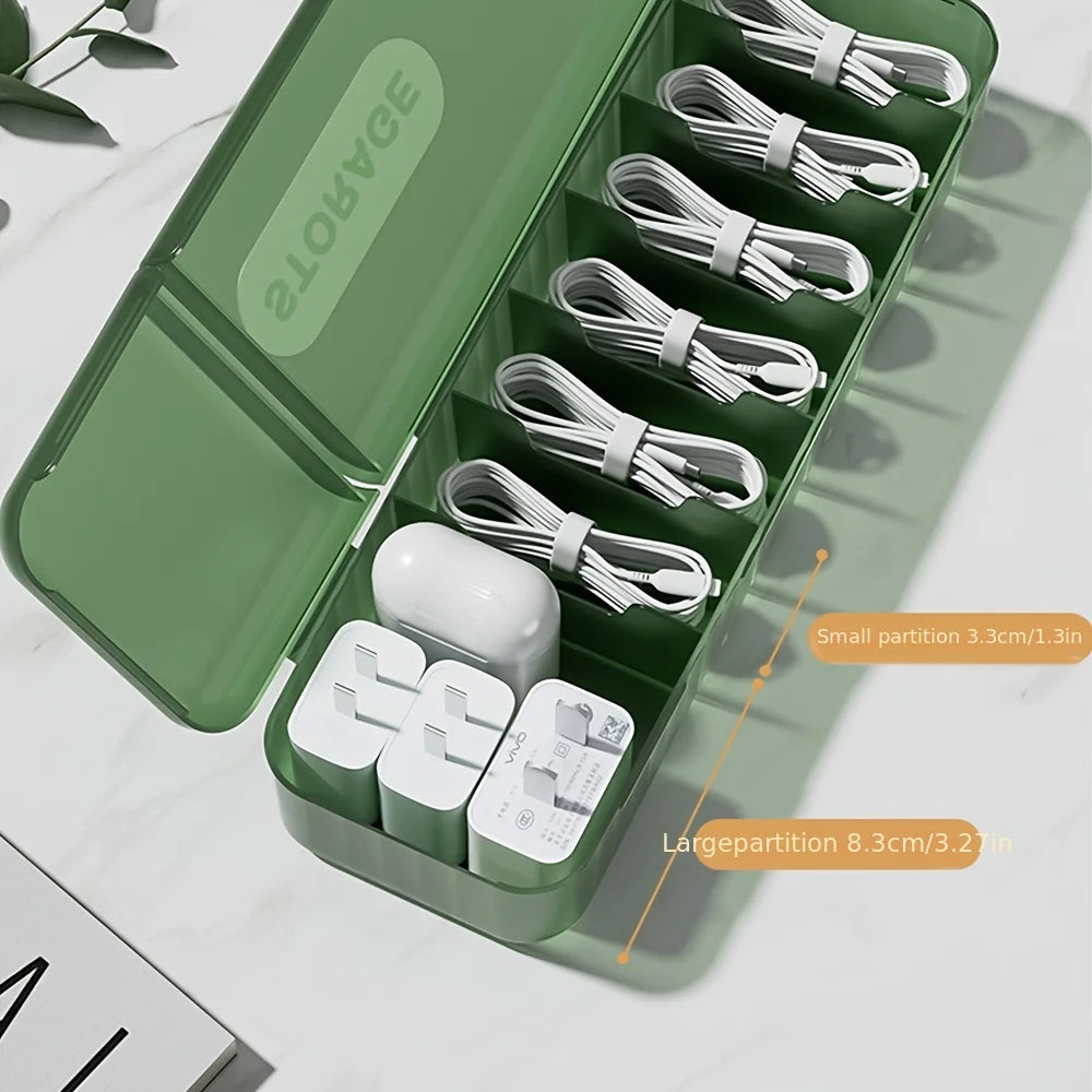 1Pc 7 Compartments Organizer Charger Cord Storage Box Data Cable Storage Case Reusable Cable Storage Box For Home Travel New Oasis Select