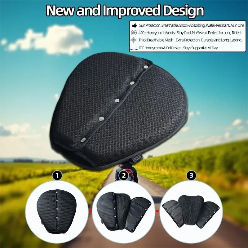 3D-Honeycomb Motorcycle Gel Seat Cushion Structure Shock Absorption Breathable Motorcycle Gel Seat Pad for Long Rides Oasis Select