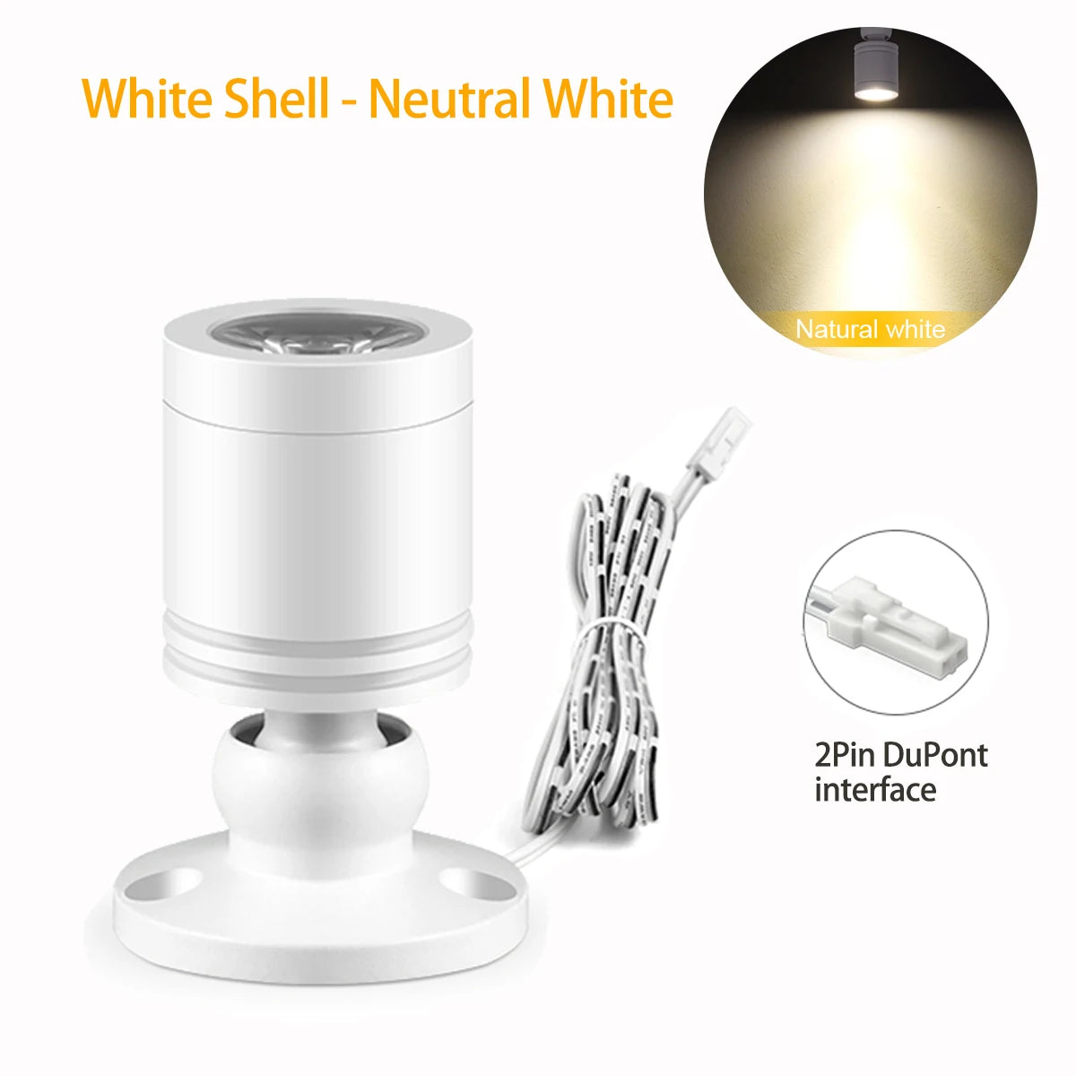 DC12V 3W LED Spotlight 2Pin DuPont Interface, Cabinet Surface Mount Mini Spot Light,for Living room Hotel Mall Ambinet Decor Oasis Select White Shell-Natural