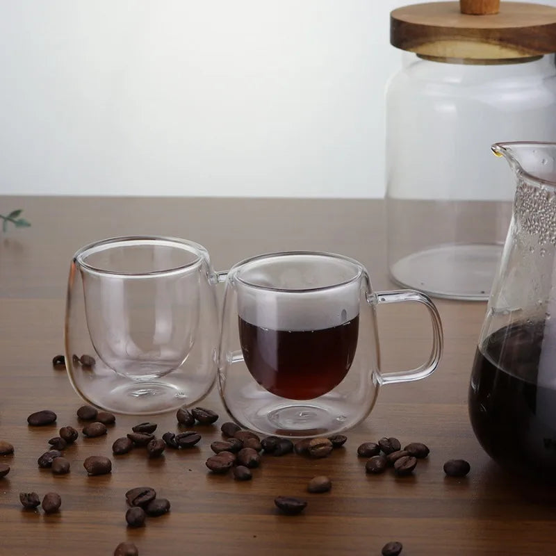 4/6pcs 80ml Double-Walled Glass Coffee Cups, Transparent Heat-Resistant Coffee Mug, Espresso Cup, for Christmas Family Gathering Oasis Select