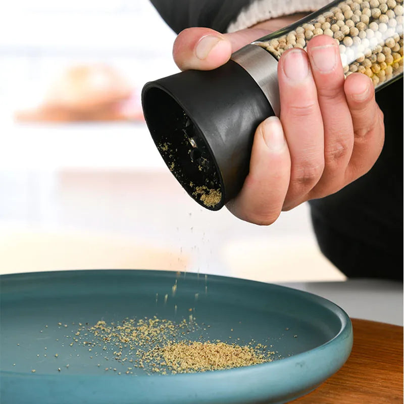 1pc Stainless Steel Pepper Grinder, Seasoning Bottle, Glass Seasoning Bottle, Grinder, Crusher Oasis Select