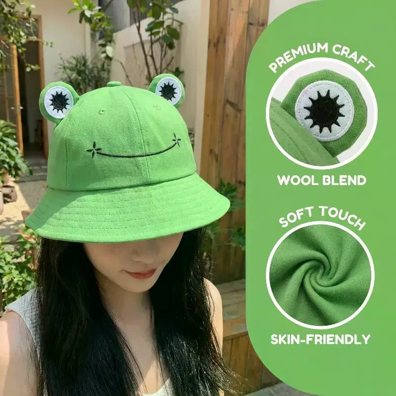Women's New Frog Bucket Hats Summer Outdoor Cotton Wild Panama Fishing Sun Protection Sunscreen Casual Bob Caps Oasis Select