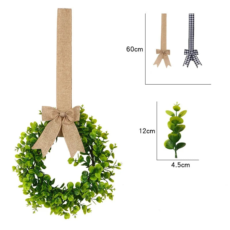 New Christmas Simulation Wreath with Bow Ribbon Pine Needle Vine Ring Door Garland Hanging Ornaments Party Home Decor Gifts Oasis Select Style 8