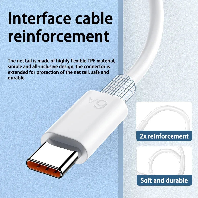 1-6PCS 6A Fast Charging Usb C Cable for Xiaomi Mi 12 Huawei Mobile Phone Accessories Type C Cable Phone Charger USB Cable Oasis Select