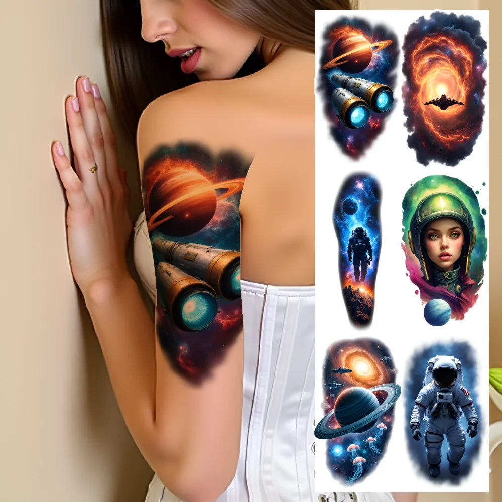 3-Pack Galaxy Temporary Tattoos – Planets, Astronauts & Space