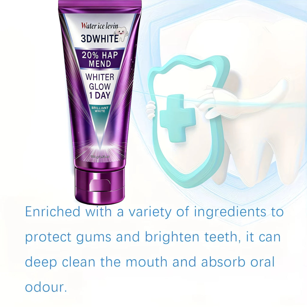 20% HAP 3D White Toothpaste - 1 Day Whiter Teeth, Deep Stain Remover, Cool Menthol for Fresh Breath & Strong Enamel Oasis Select