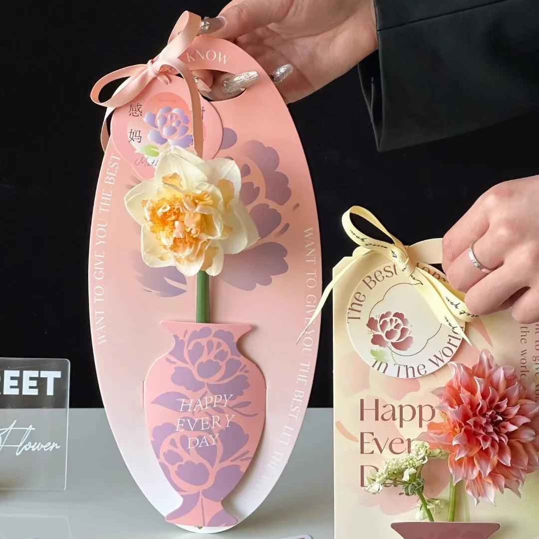 Single Vase Flower Packaging Box Portable Rose Box Carnation Packaging Cardboard Bouquet Wrapping Paper Box DIY Creative Gifts Oasis Select