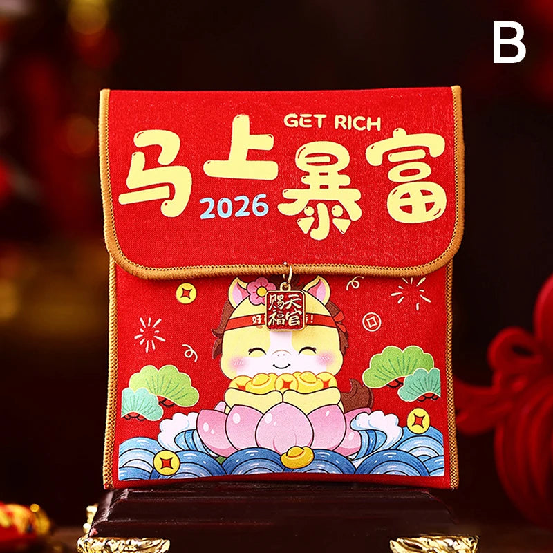 1Pc 2026 Year Of The Horse Fabric Red Envelope Traditional New Year Lucky Money Bag Spring Festival Cloth Money Pocket Oasis Select B