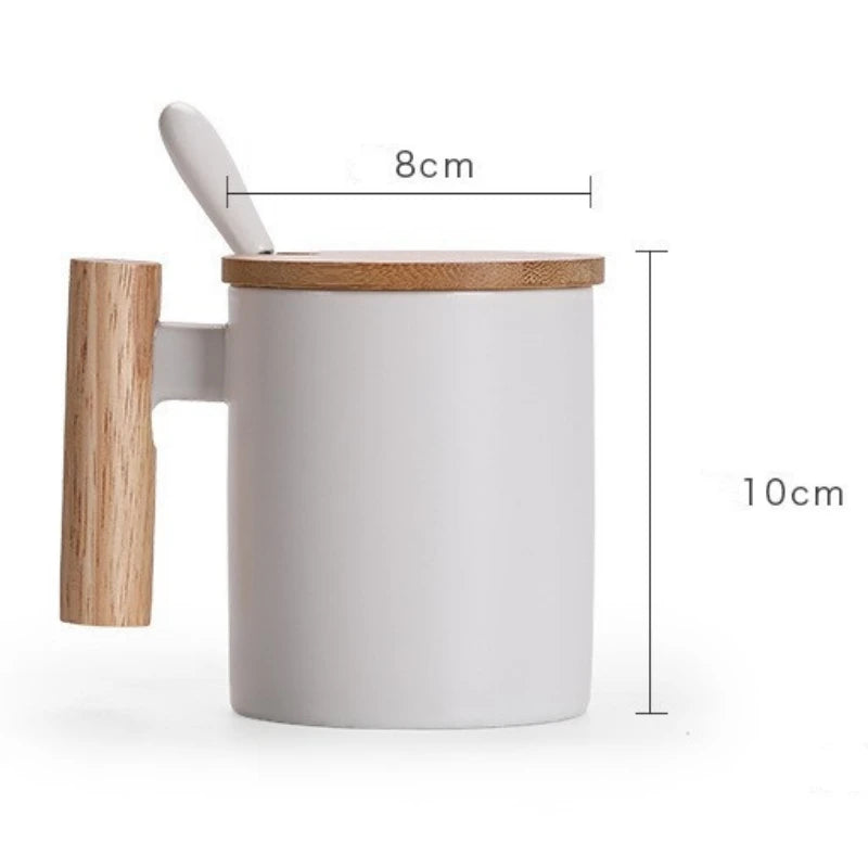 Creative 310ml Ceramic Coffee Mug with Wooden Handle & Lid Milk Cup Couple's Mug Office Kitchen Water Cup Drinkware Gift Box Set Oasis Select