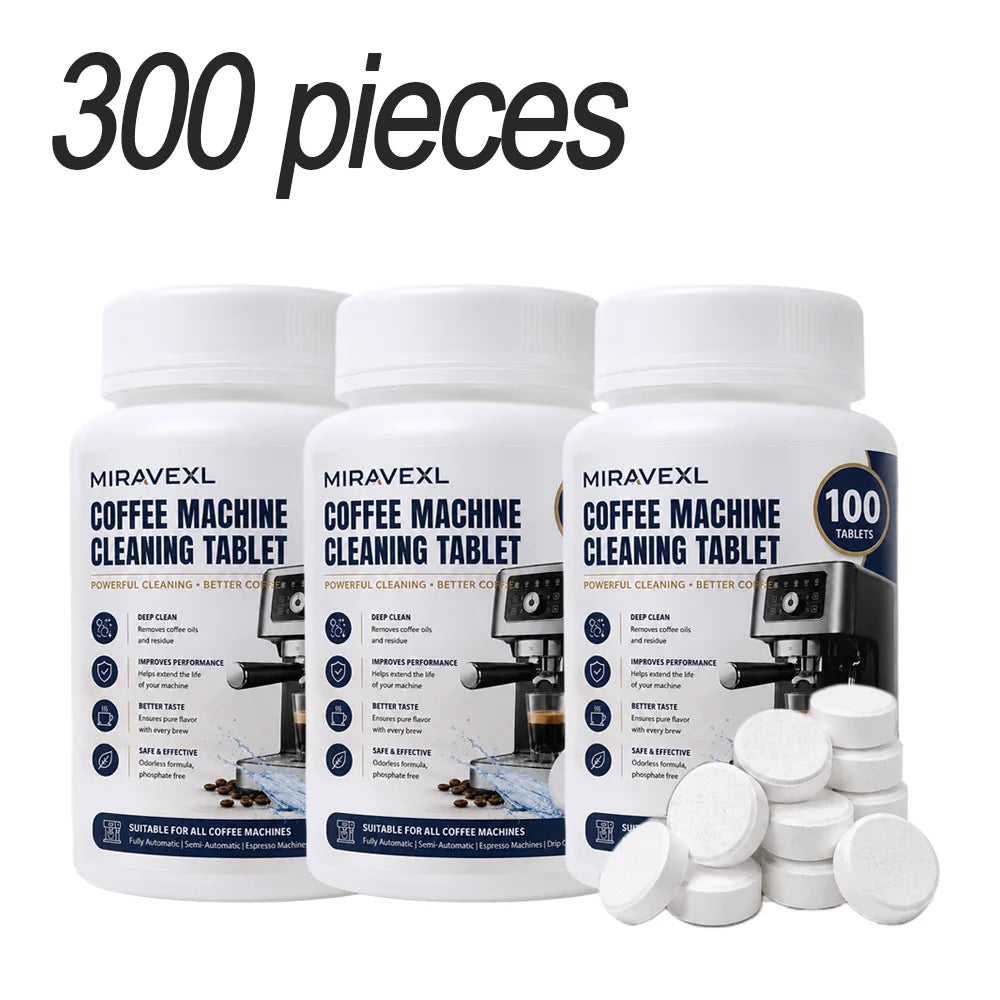 100 MIRAVEXL Coffee Machine Cleaning Tablets for Espresso & Drip Machines Deep Clean, Improve Taste, Fully Automatic, Safe Oasis Select 300 pieces