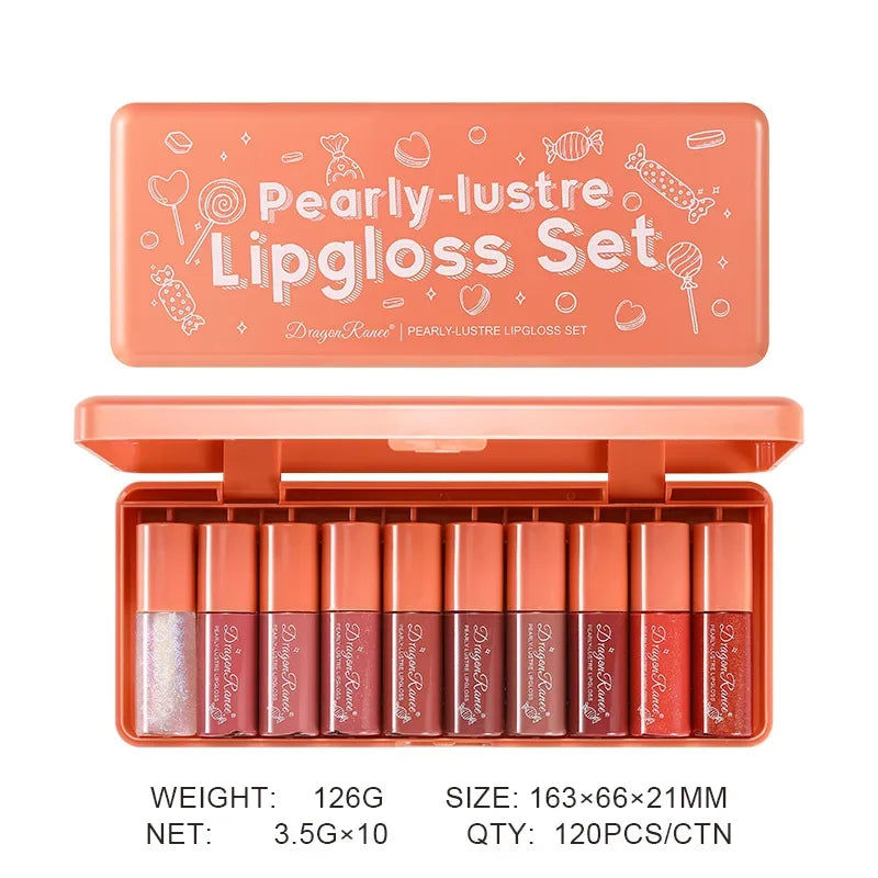 Dragon Ranee 10-Pc Pearlescent Lip Gloss Set – Waterproof