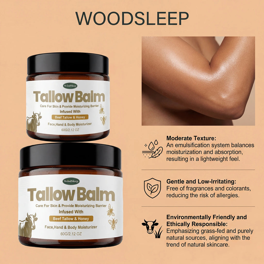 Woodsleep Beef Tallow & Honey Skin Balm – Hydrating Cream 60g Skin Moisturizing Balm Oasis Select