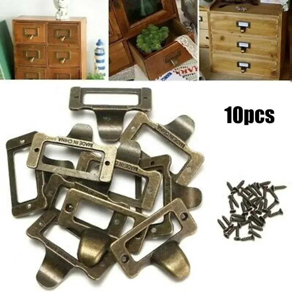 High Quality 10 PCS Label Pulls 48mm*35mm Vintage Antique Brass Antique Style Cabinet Cupboard Name Card Holder Oasis Select