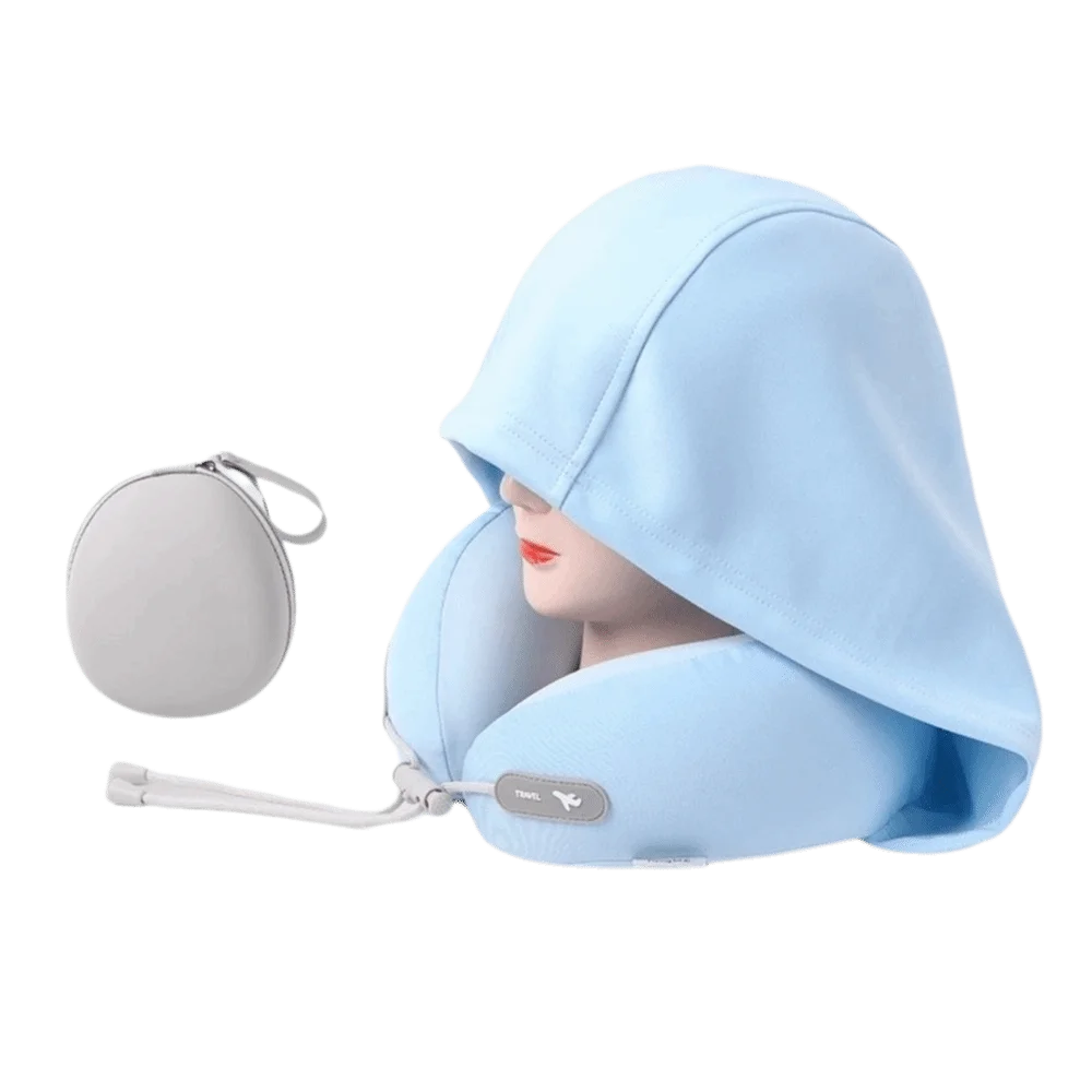 Hooded U-Shaped Travel Neck Pillow | Ice Silk Memory Foam