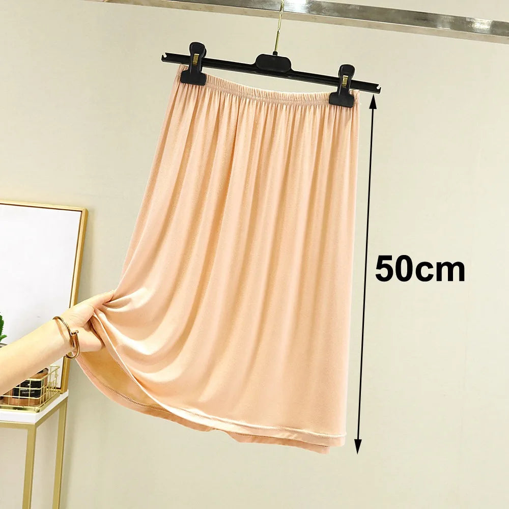 Fashion High Waist Underskirt Elastic Anti-glare Half Length Skirt Anti-Penetrating Pure Color Half Slips Dress for Women Oasis Select Beige 50cm M