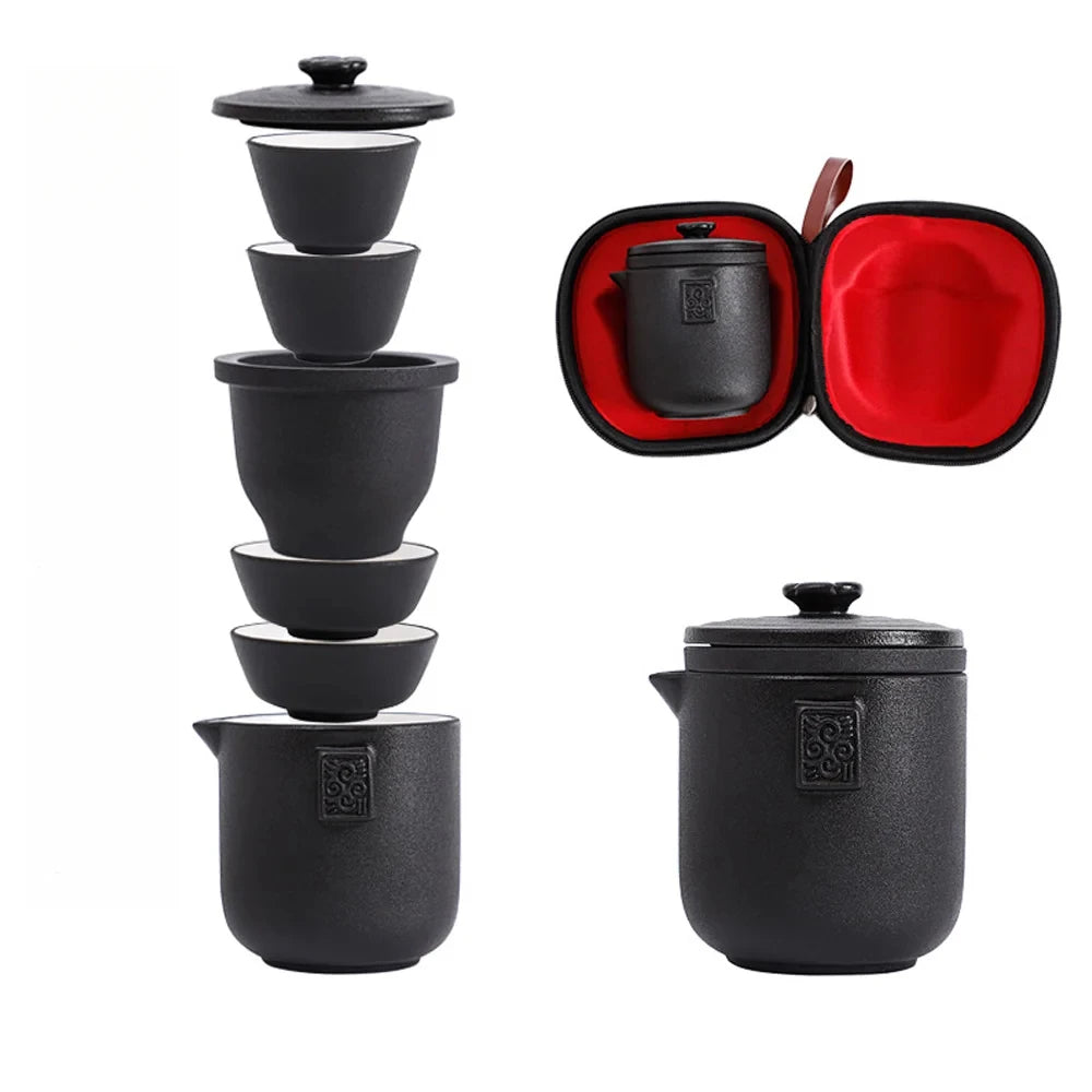 Chinese Kung Fu Bowl Ceramic Teapot Set 1 Pot 4 Teacups Portable Travel Box Oasis Select