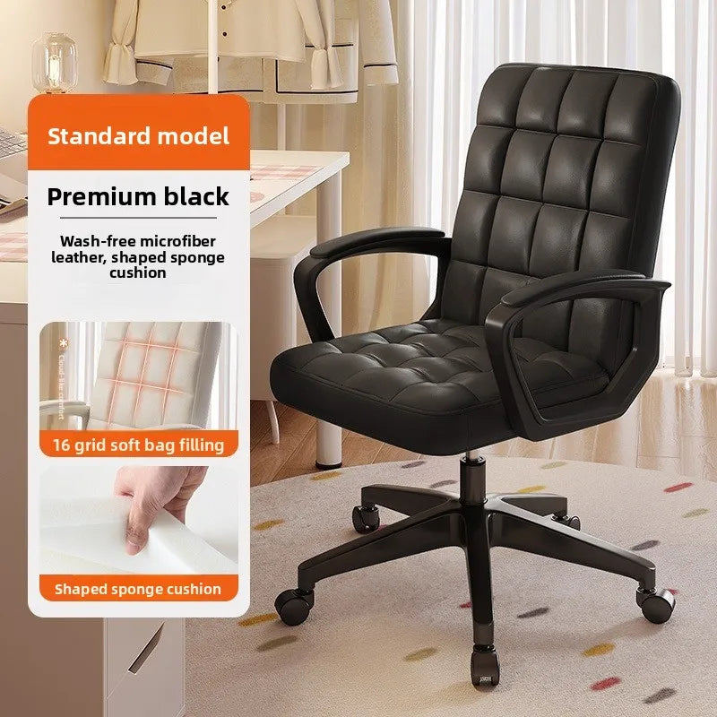 Computer chair home office chair sedentary comfortable seat bedroom college student dormitory makeup chair lifting backrest Oasis Select 2-F16-Black PU-A