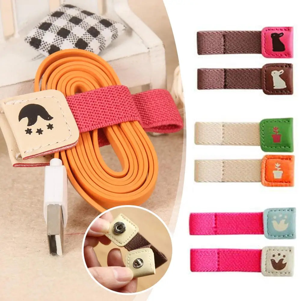 Leather Cable Organizer – Portable Snap Button Cord Winder