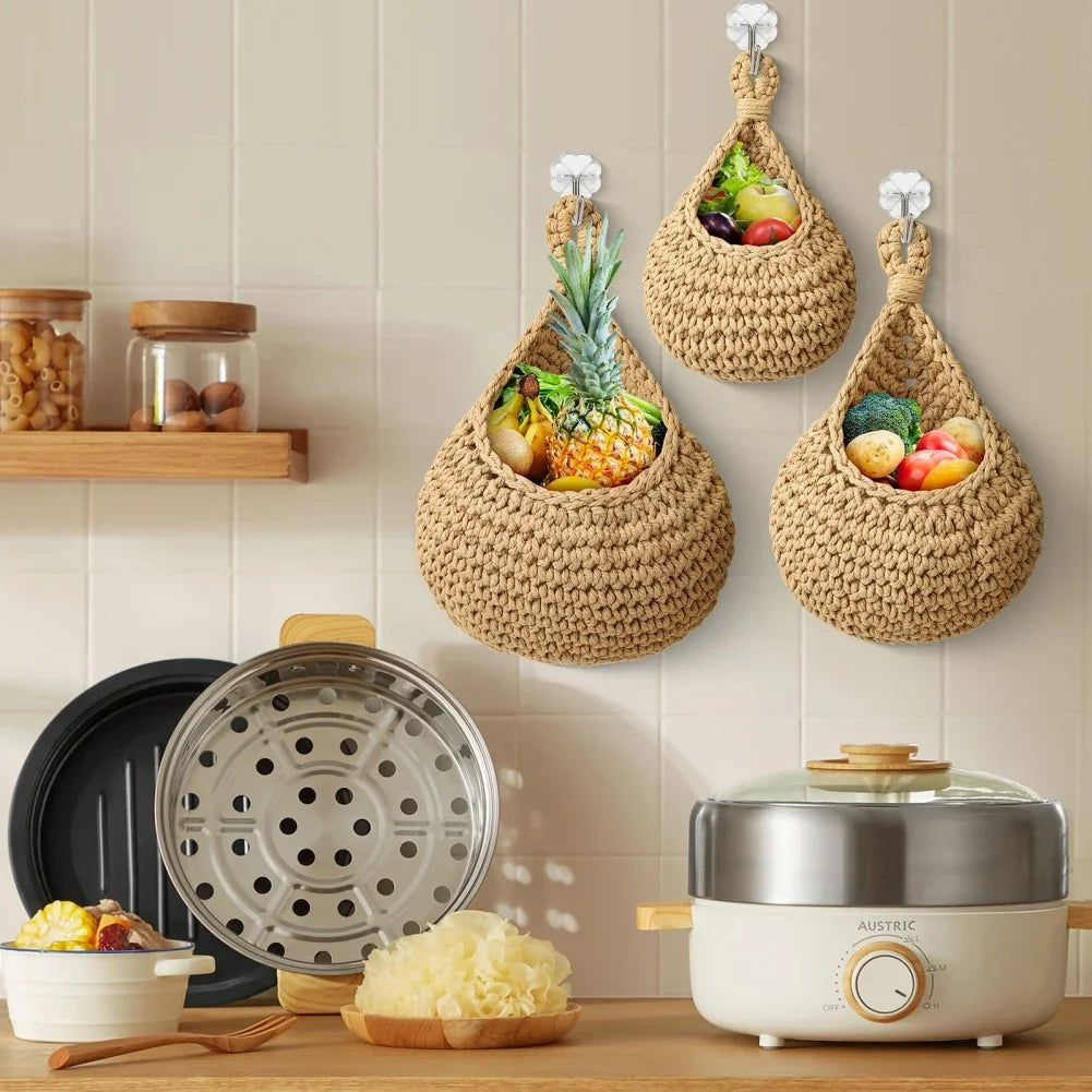 Fruit Vegetable Basket XS-2XL Handwoven Wall Hanging Teardrop Plant Basket Kitchen Table Wall Hanging Storage Basket Container Oasis Select