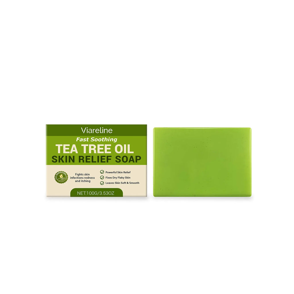VIARELINE Tea Tree Oil Skin Soap Brighten Skin Clean Improve Roughness Oil Control Natural Plants Exfoliate Facial Soothing Soap Oasis Select 100g Boxed