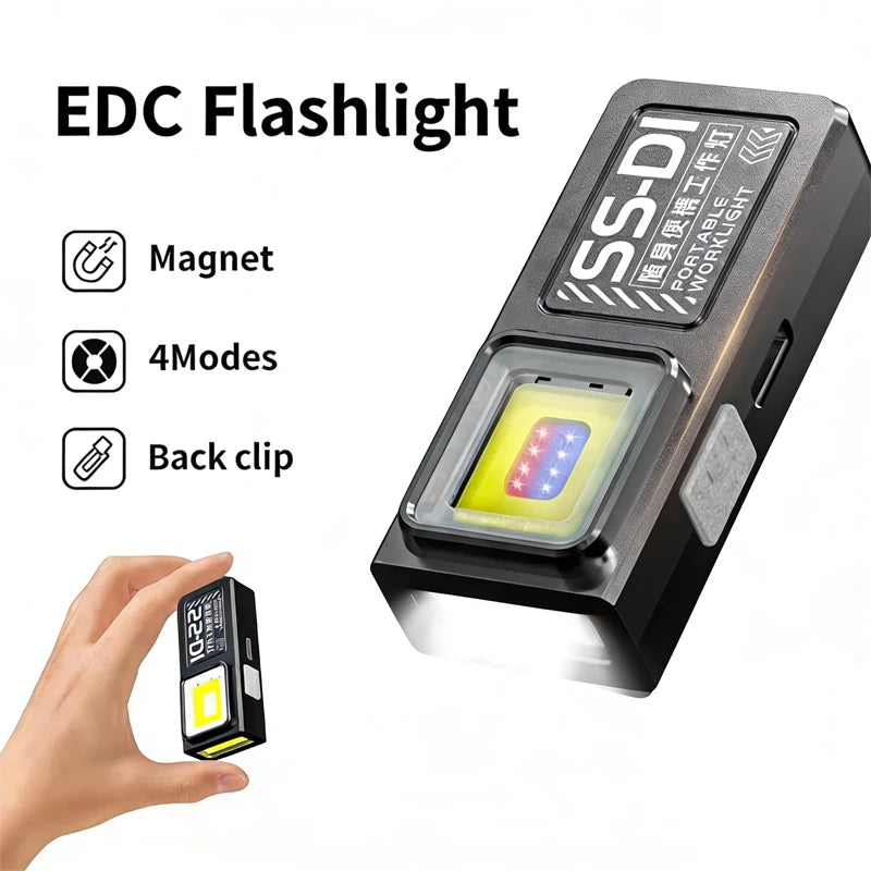 LED COB Flashlight Type-c Rechargeable Keychain 5 Modes Hands Pocket Lantern Flood Work Light with Magnet for Camping Emergency Oasis Select C-1PCS