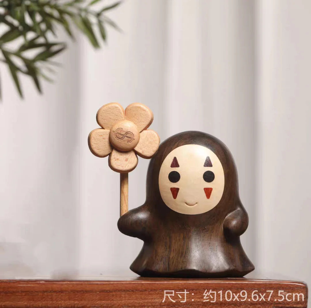 Solid Wood Creative Totoro Windmill Faceless Male Ornament Couple Gift Living Room Decoration Cartoon Music Box Birthday Gift Oasis Select 10cm