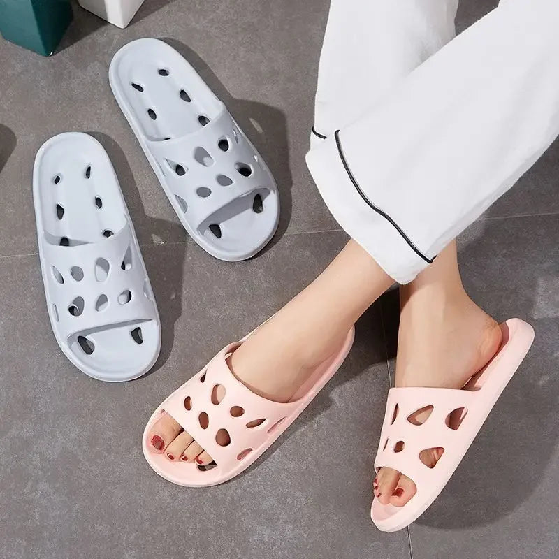Summer Shower Slippers for Men Women Non Slip Indoor Soft Cushion Hollow Breathable Quick Dry Quiet Home Bathroom Sandals Oasis Select