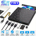 7 in 1 External CD/DVD Drive USB 3.0 Type C Portable DVD Player CD Burner External Disk Drive for Desktop Mac Windows Linux Oasis Select Black