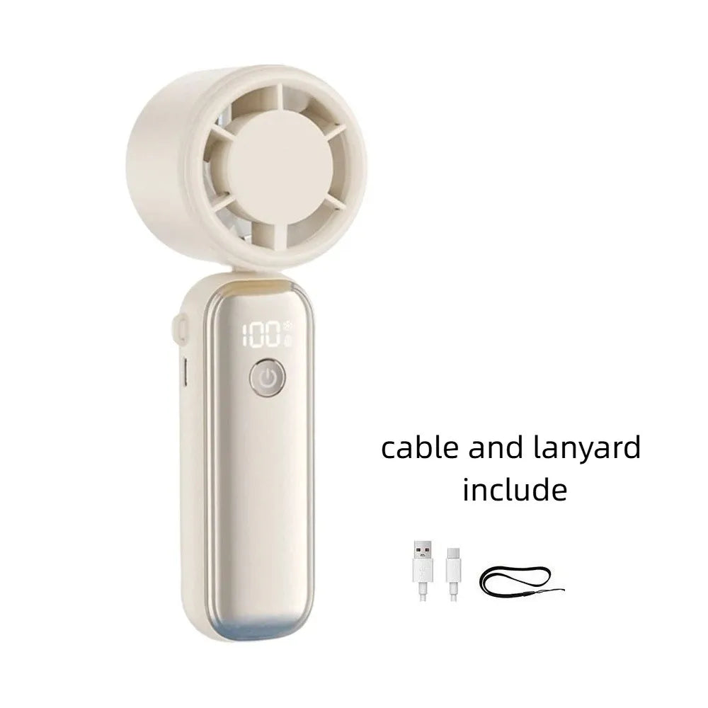 USB Rechargeable Mini Handheld Fan Ultra-Quiet Semiconductor Cooling Small Electric Fan Digital Display Powerful Wind Oasis Select Beige