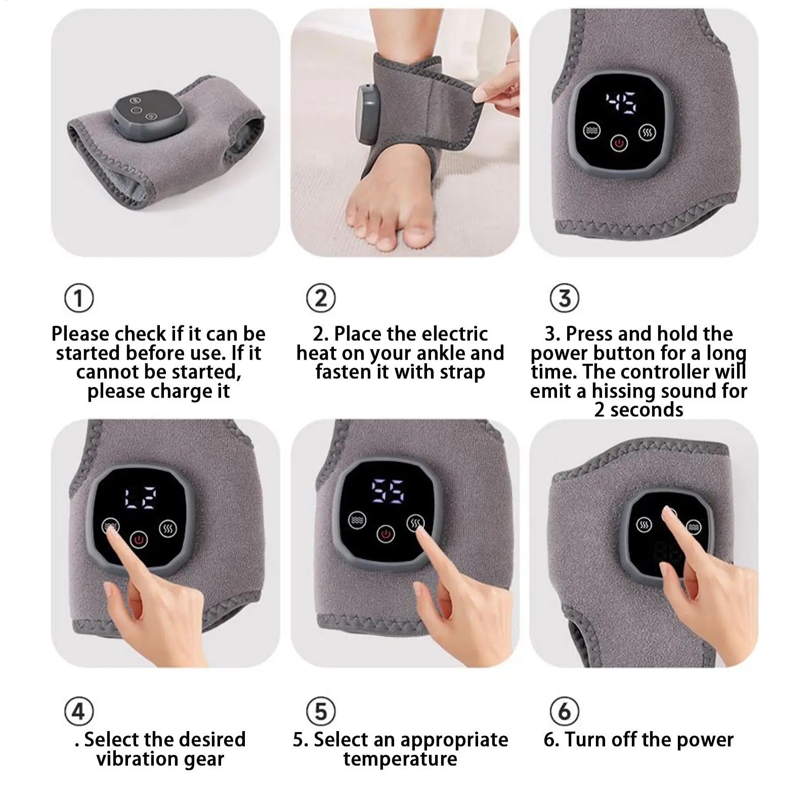 Foot Massager 4 Heat Levels Foot Ankle Massager Heating Warmer Wrap Pad Brace for Women Men Muscle Nerve Relief Calf Knee Spa Oasis Select