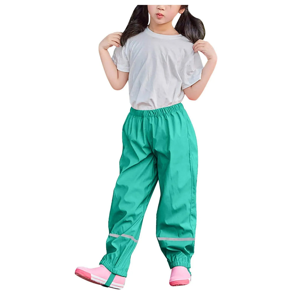 Children's Solid Color Loose Pencil Wind And Waterproof Mud Trousers Breathable Multi-function Casual Trouser For Boys And Girls Oasis Select Green 110