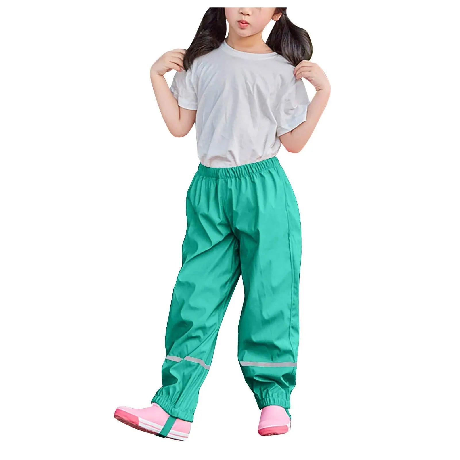 Children's Solid Color Loose Pencil Wind And Waterproof Mud Trousers Breathable Multi-function Casual Trouser For Boys And Girls Oasis Select Green 110