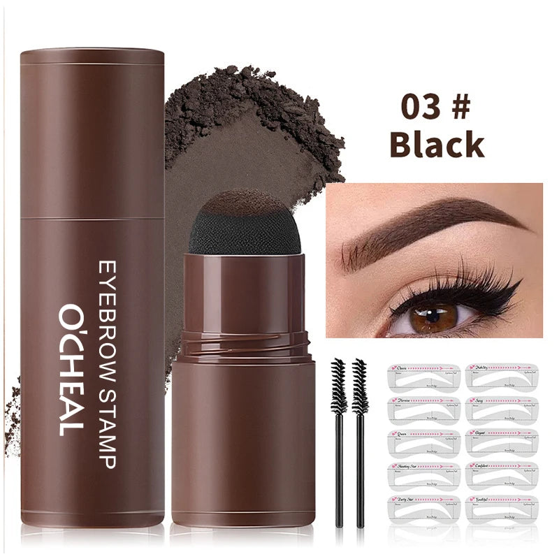 O'CHEAL One Step Eyebrow Stamp Shaping Kit Set Hair Cover Up Powder Contouring Stick Hairline Shadow Powder Brow Shape 10 Pcs Oasis Select 03 Black 1.8g