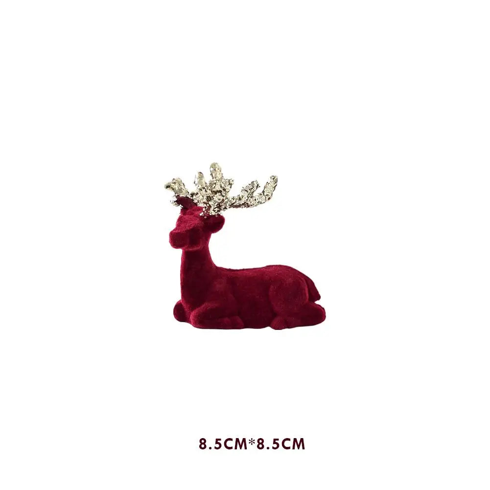 1PCS House Tabletop Decor Hanging Baubles Flocking Mini Deer Pendant Elk Christmas Reindeer Deer Ornaments Decorations Oasis Select 05