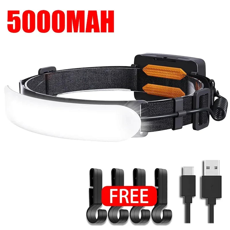 1500LM High Power LED Headlamp COB Head Flashlight With 7500Mah Built-in Battery USB Rechargeable Fishing Camping Lantern Torch Oasis Select 5000Mah