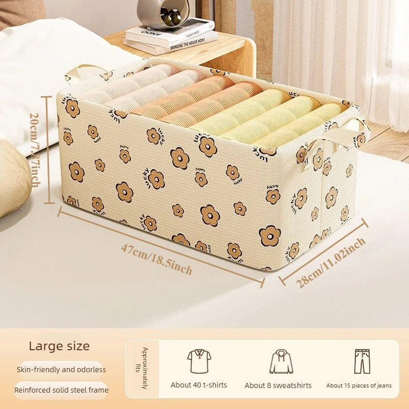New Upgraded Steel Frame Storage Box,Foldable Clothes Organizer with Lid, Dustproof Moisture-Proof Wardrobe Basket, Home Storage Oasis Select L