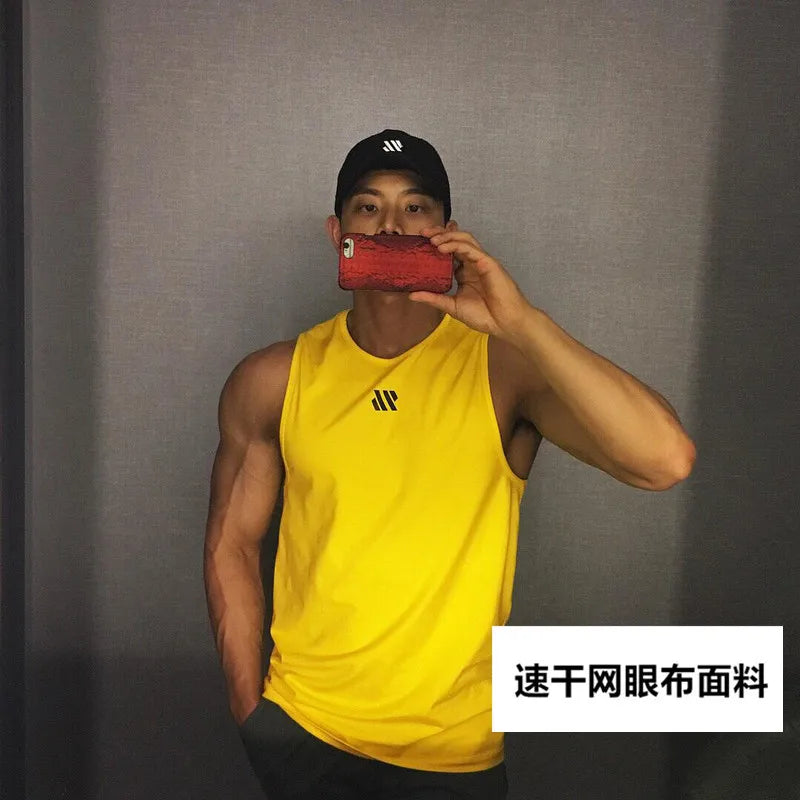 Mannen Bodybuilding Tank Tops Gym Workout Fitness Mouwloos Shirt Running Kleding Stringer Singlet Zomer Toevallige Vest for Men Oasis Select Yellow XXXL