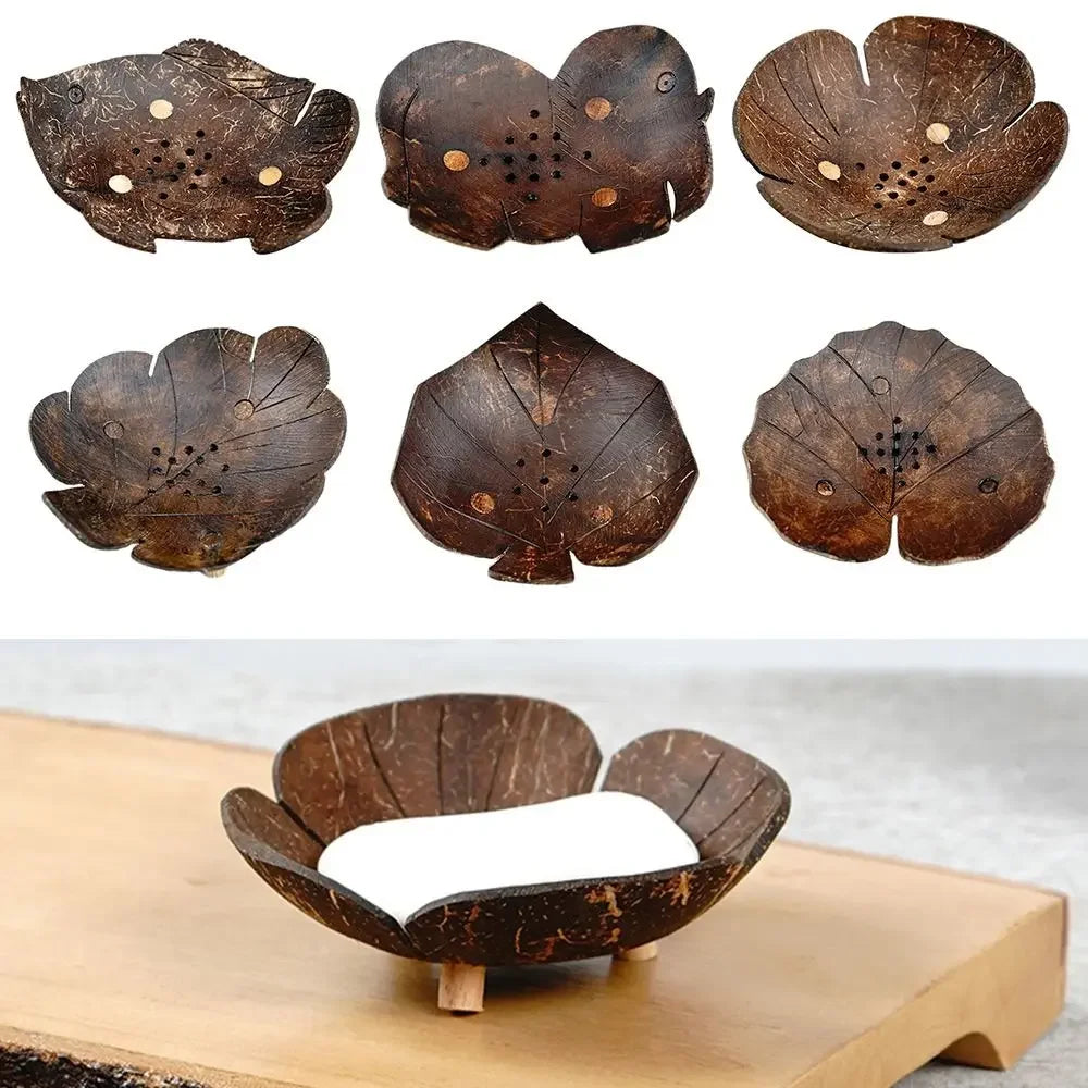 Coffee Coconut Shell Soap Holder Coconut Shell Fish Elephant Drainage Soap Dish Flower Leaf Heart Drain Tray Soap Box Oasis Select