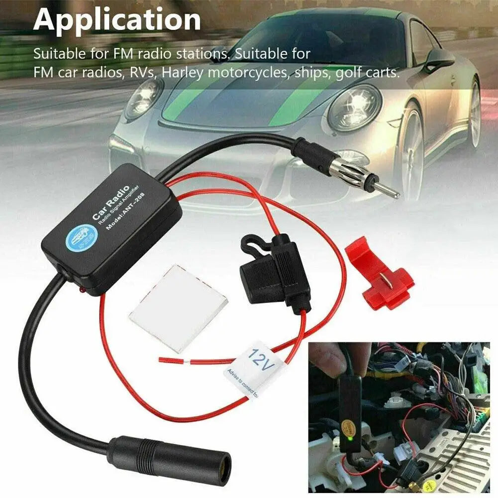 Car FM Radio Antenna Signal Booster – 25-30dB Amplifier
