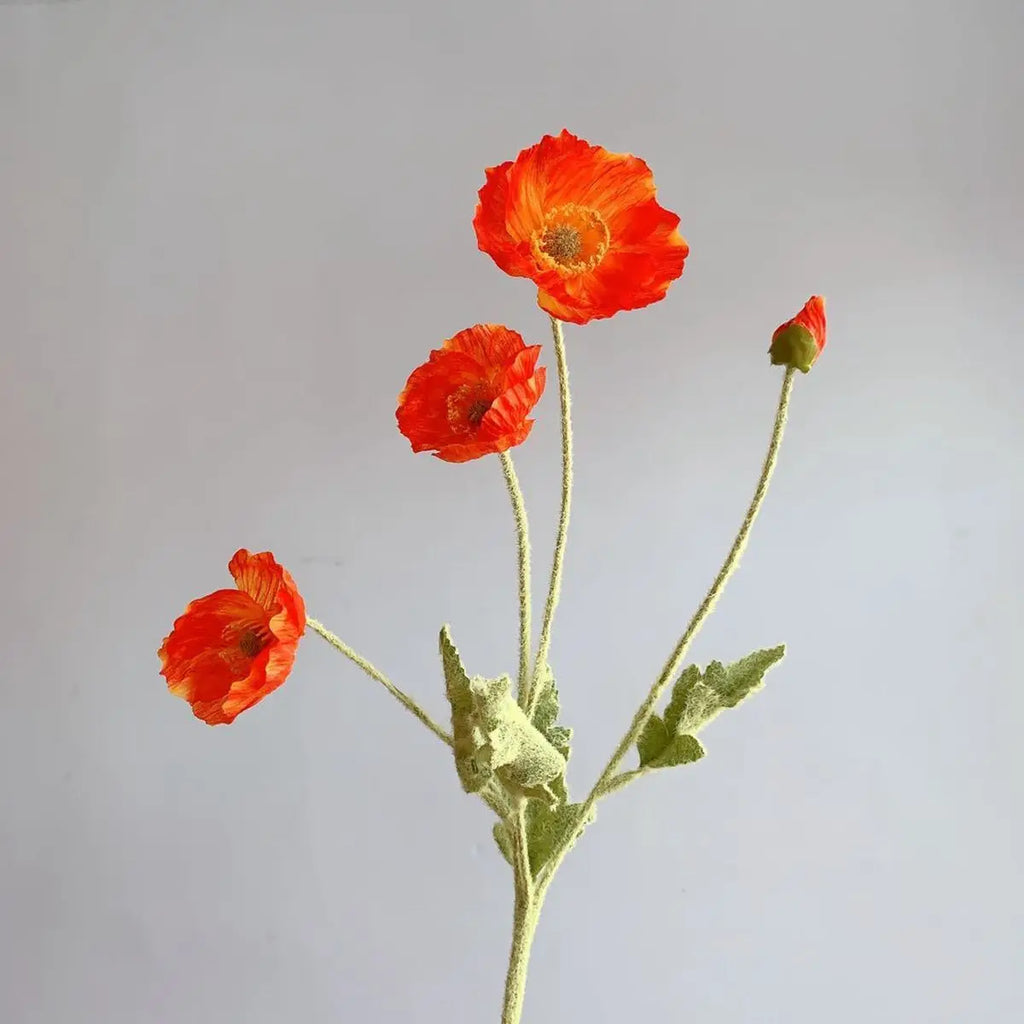 Bridal Real Touch Realistic Gorgeous Flocking Stem Faux Bouquet Silk Plants Fake Poppies Flowers Artificial Papaver Rhoeas Oasis Select red orange