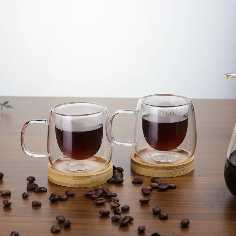4/6pcs 80ml Double-Walled Glass Coffee Cups, Transparent Heat-Resistant Coffee Mug, Espresso Cup, for Christmas Family Gathering Oasis Select