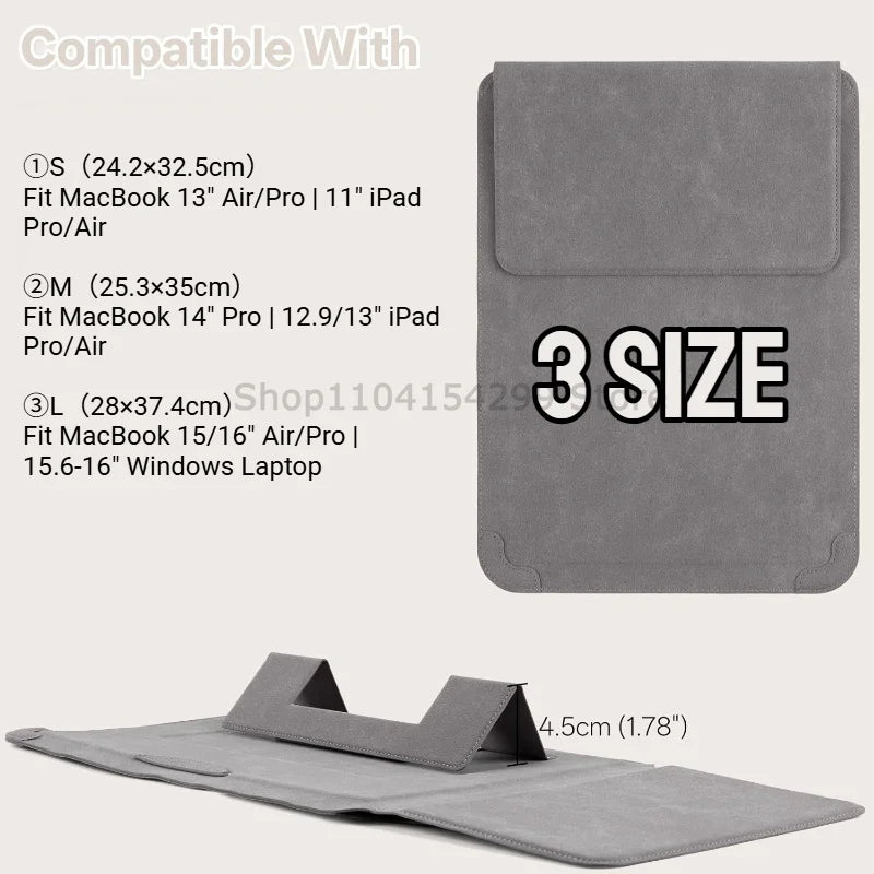 Built-in Stand Protective Laptop Protective Bag Tablet Cushion Foldable Bag Data Cable Storage Bag for Macbook Notebook Case